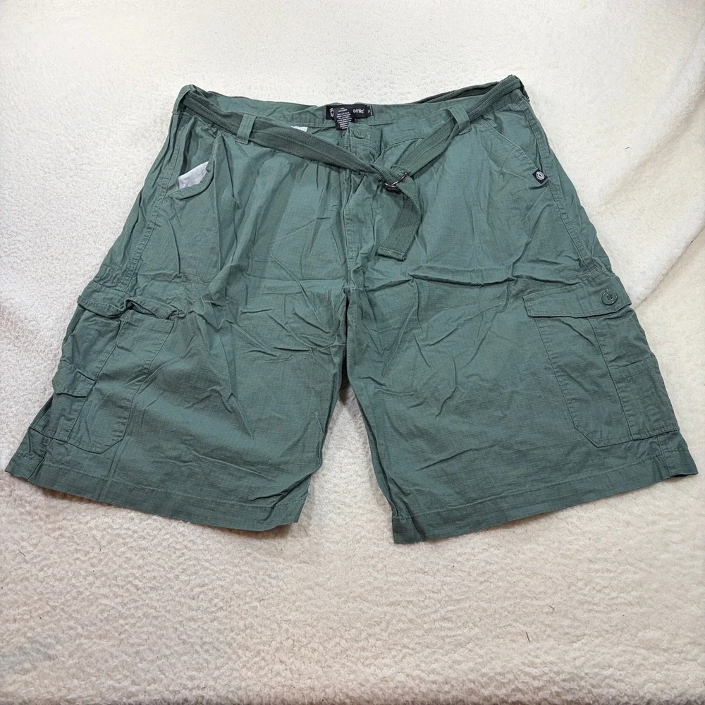 Akademiks Cargo Shorts Mens 52 Green Ripstop Belted Utility Baggy Y2K Streetwear